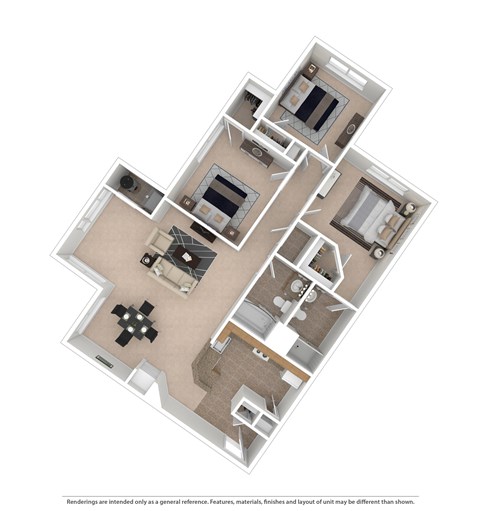 Floor plan for 3 beds, 2 baths, 1230 sqft